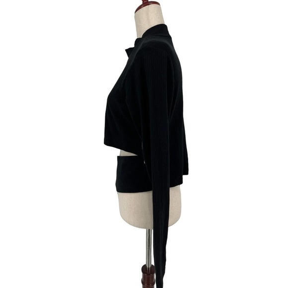 Bp. Black Ribbed Mock Neck Women Top with Front Midriff Cutout - Size 1x - NWT - Picture 3 of 9